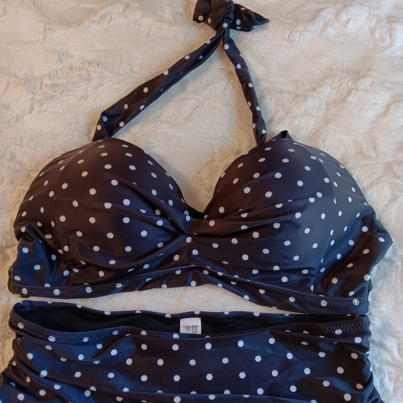 Tempt Me Women's Polka-dot Swimsuit Retro Halter Ruched High Waist Bikini L - Picture 8 of 10